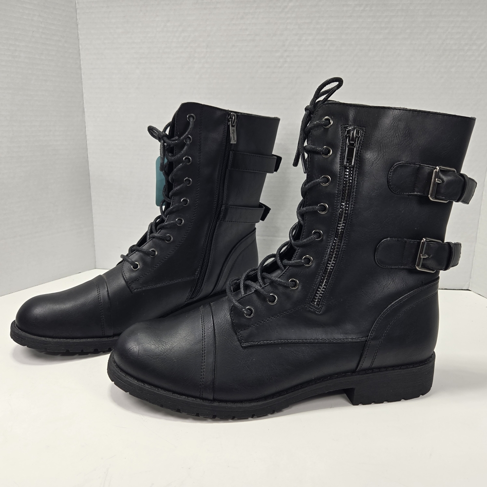 Women's Mid-calf Combat Military Boots w/Card Knife Wallet Zipper Pocket Size 11 - Picture 3 of 13
